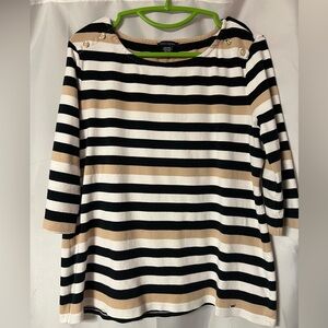 Striped Tommy Hilfiger Black, White and Tan Women's Top XXL